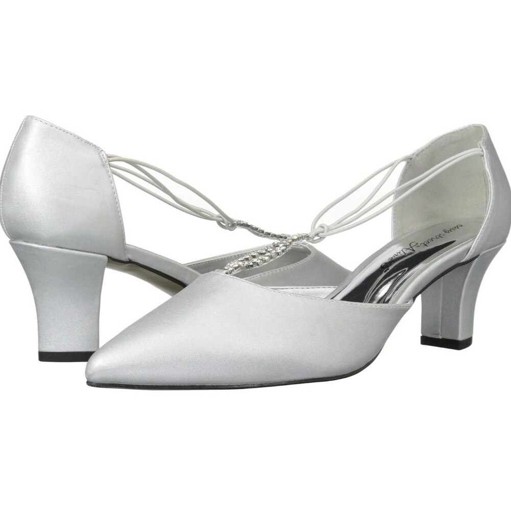 Easy Street Women D'orsay Pointed Pump Heels Moonlight Size US 6.5W Silver Satin